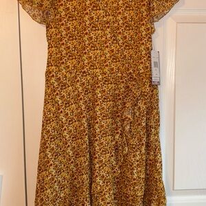 Charming Kids Floral Dress in Mustard and Brown